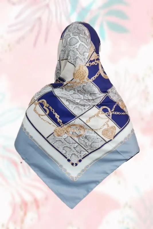 روسری ساتن ابریشم ژاکارد طرح پوست ماری و زنجیری